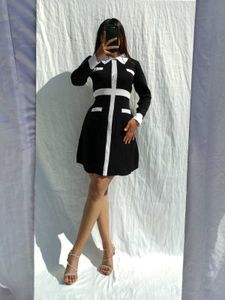 Korean Black Fit And Flare Dress
