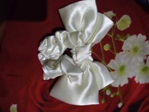Silver Satin Bow Hair Clip
