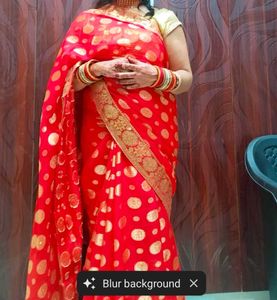 Red & Gold Polka Dot Saree
