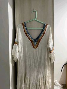 White Crochet Trim Tunic Top