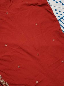 Women Red Embroidery Cotton Mix Casual Kurta