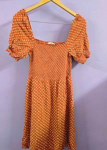 ONLY Women RustRed&amp;Whitte Polka Dots A-Line Dress