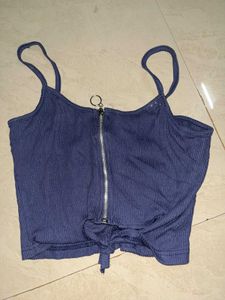 Blue sleeveless zipper crop Top