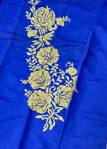 Blue Kurti with Golden Floral Embroidery