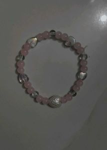 Heart & Pink Jelly Beaded Bracelet ✨🦢🩷
