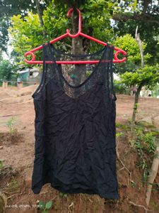 Black Lace Trim Tank Top