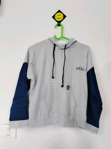 Striped Hoodie with Denim Sleeves