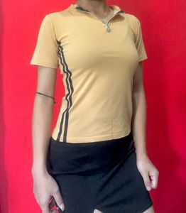 Striped Detail Zip-Up Top