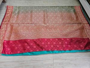 Teal &amp; Red Floral Saree