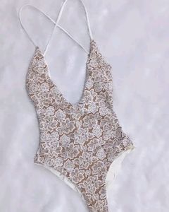 Floral Lace Plunge One-Piece Swimsuit