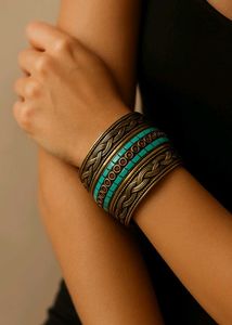 Boho Brass & Turquoise Bangle Bracelet