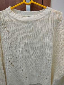 White Knit Cropped Sweater