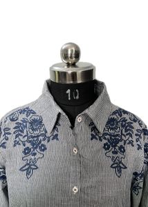 Striped Embroidered Button-Up Shirt