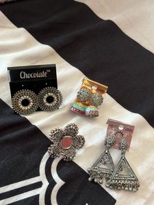 Earrings And One Finger Oxidised Ring