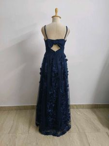 Navy Floral Applique Gown
