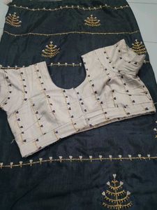 &#39;Navy Blue&#39; Gotta Patti Sarees With Blouse
