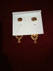 Gold Tone Heart Drop Earrings