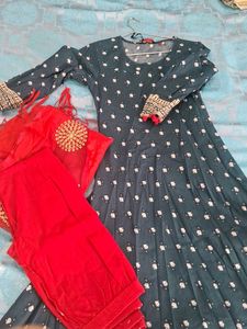 Elegant Polka Dot Anarkali Kurta Set M size
