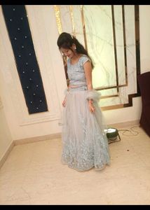Light Blue Embroidered Crop Top Skirt