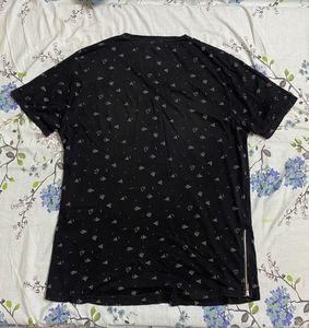 DJ&amp;C Black Geometric Print Casual T-Shirt