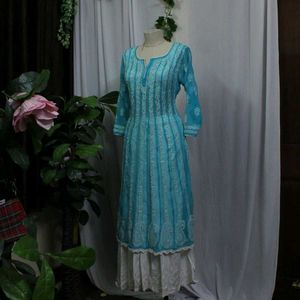 Turquoise Chikankari Tunic