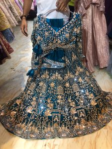 Stunning Teal Gold Embroidered Lehenga Set