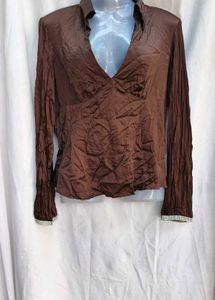 182610. Brown V-Neck Top