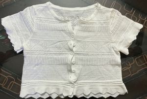 White Cropped Top with dotted pattern