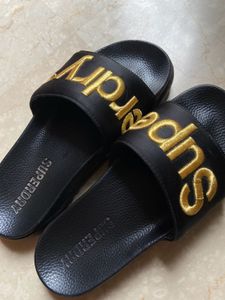 Superdry Embossed Typography Satin Flatform Slides