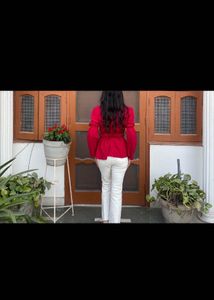 New Red Top With White Denim