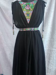 🖤 Black Boho-Chic Maxi Dress – Embellished Beauty