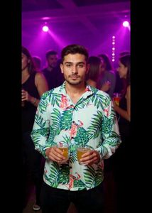 Tropical Flamingo Print Button-Down Shirt