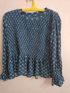 Blue Patterned Peplum Top