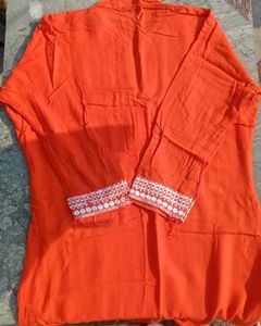 Orange Embroidered long Kurta