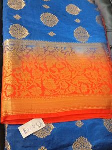 Elegant Blue & Orange Saree