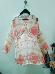 Floral Bohemian Cold-Shoulder Tunic Top