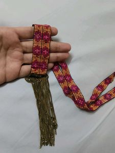 Boho Beaded Neckpiece with Chain Tassel