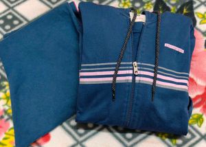 💙 Fleece-Lined Tracksuit - Navy/Pink Stripes 💙
