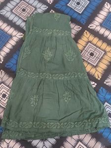Green Embroidered Full Fair Sharara