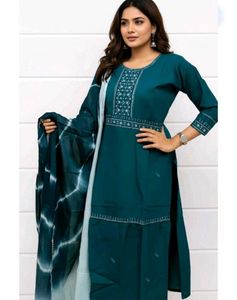 Teal Embroidered Kurti Set