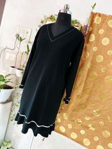 Black V-Neck Knit Mini Dress