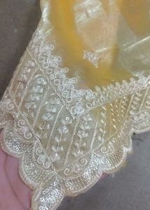 Golden Saree With Stitched Blouse