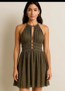 Elegant Olive Green Halter Dress