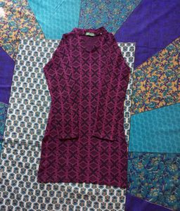 Patterned Purple Knit winter wear kurta