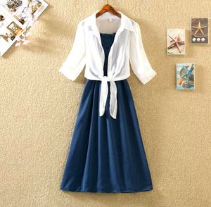 Blue Dress with White Tie Top - Summer Outfit