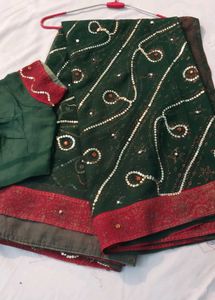 Green Net Saree