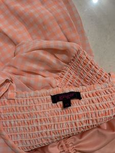 Peach Gingham Maxi Dress
