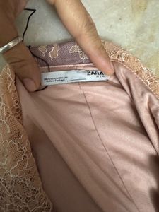 Zara Pink Mauve Delicate Lace Slip Midi Dress