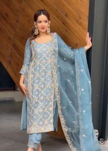 Elegant Blue Embroidered Kurta Set