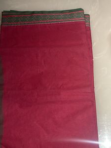 Red Cotton Saree with Green Border